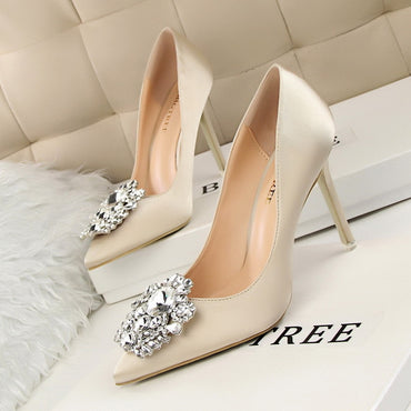 Crystal High Heel Pointed Toe Thin Heels Pumps