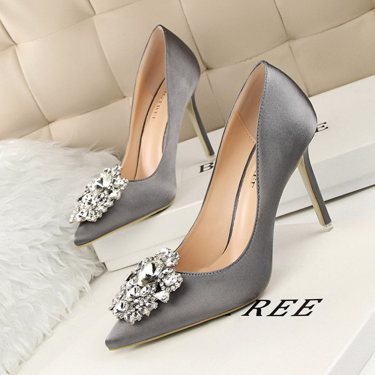 Crystal High Heel Pointed Toe Thin Heels Pumps