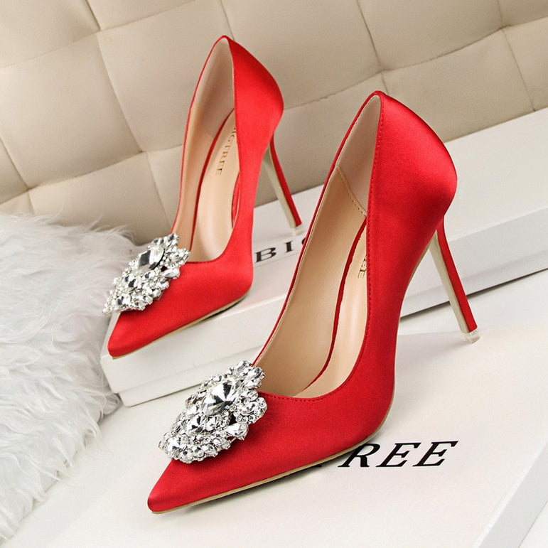 Crystal High Heel Pointed Toe Thin Heels Pumps