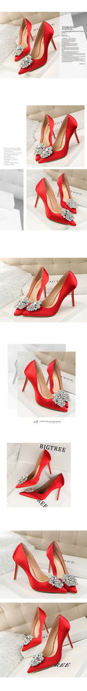 Crystal High Heel Pointed Toe Thin Heels Pumps