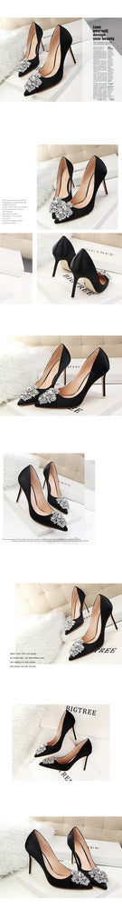 Crystal High Heel Pointed Toe Thin Heels Pumps