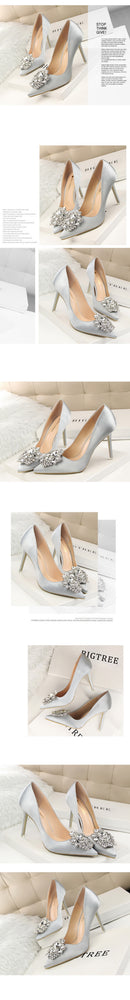 Crystal High Heel Pointed Toe Thin Heels Pumps