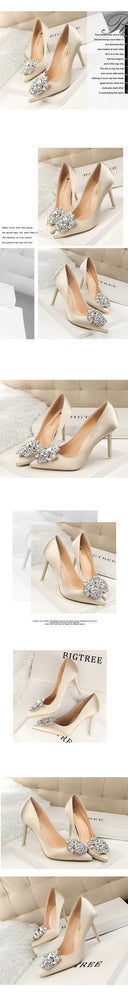 Crystal High Heel Pointed Toe Thin Heels Pumps