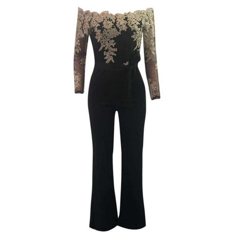 Elegant Rompers Embroidery Lace Sheer Mesh Jumpsuit