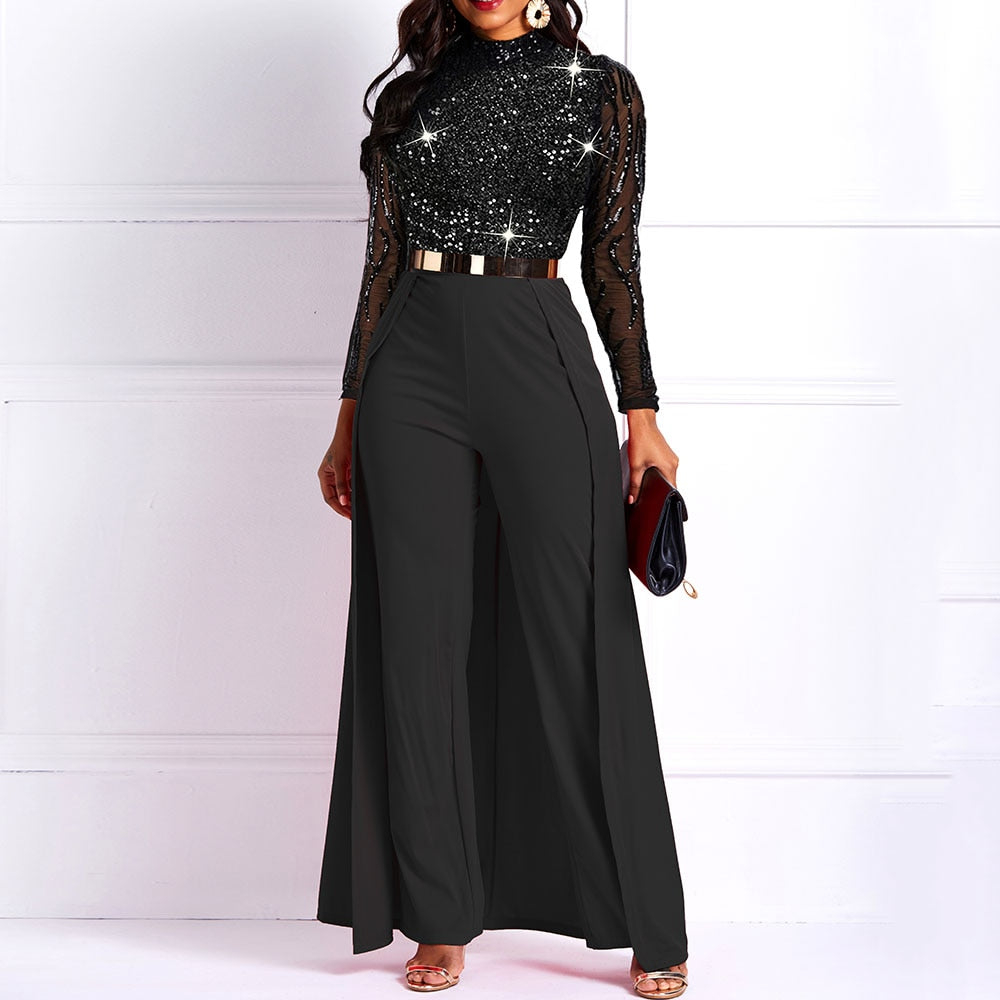 Elegant Long Sleeve Plus Size High Waist Jumpsuit