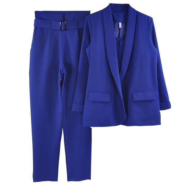 Office Ladies Solid Set Women Pants Suits