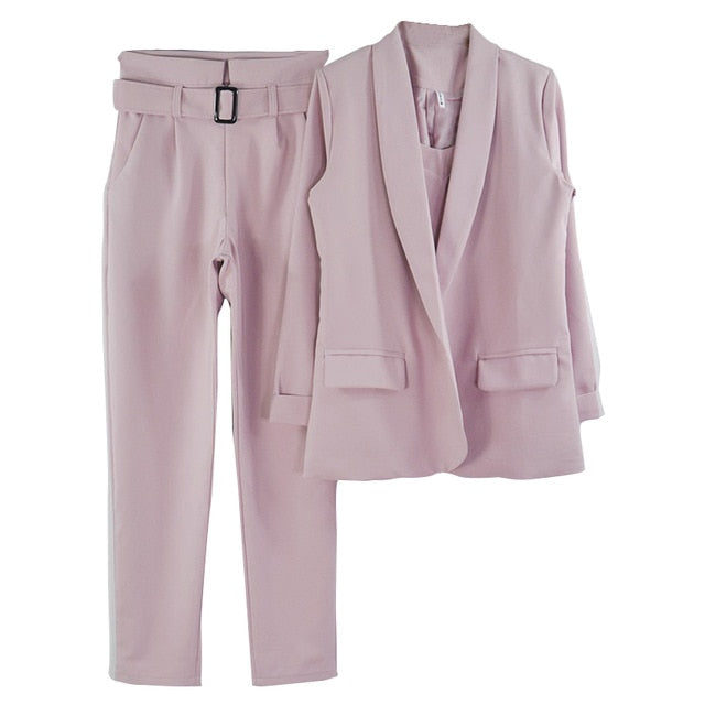 Office Ladies Solid Set Women Pants Suits