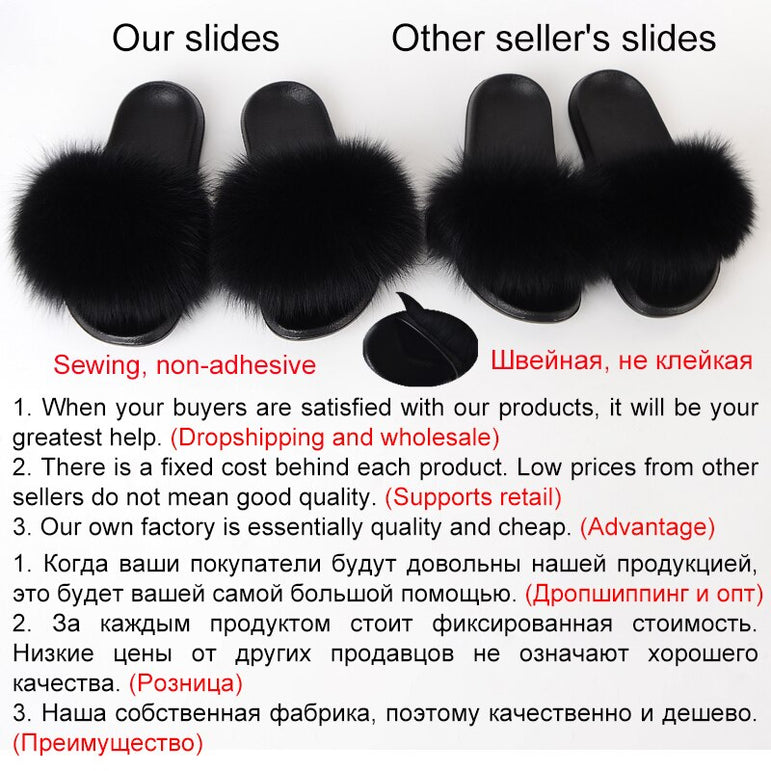 Real Fox Fur Slides Home Furry Flat Slippers