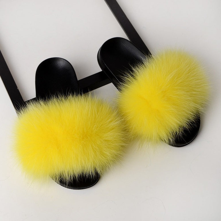 Real Fox Fur Slides Home Furry Flat Slippers