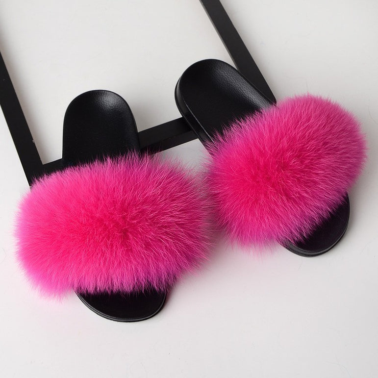 Real Fox Fur Slides Home Furry Flat Slippers