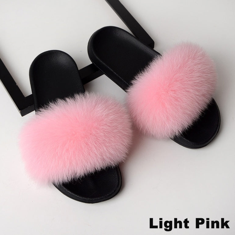 Real Fox Fur Slides Home Furry Flat Slippers