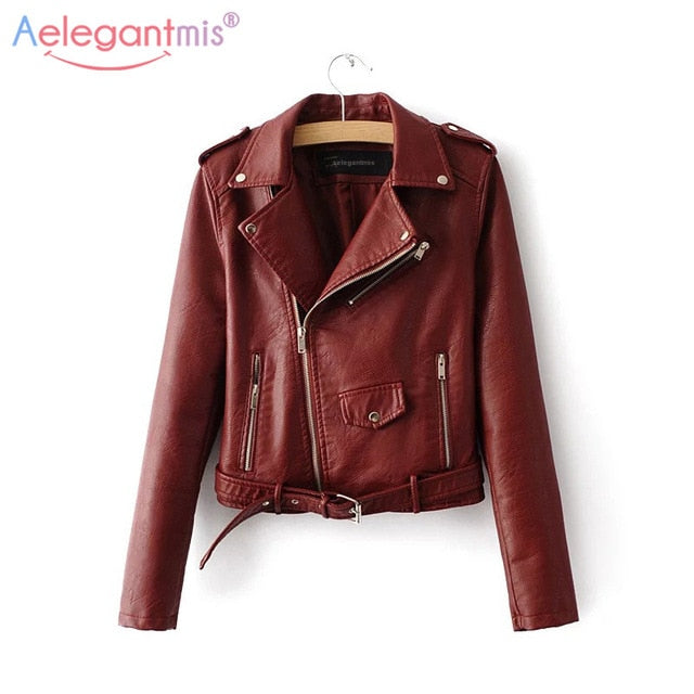 Leather Women Fashion Zipper Motorcycle Jacket