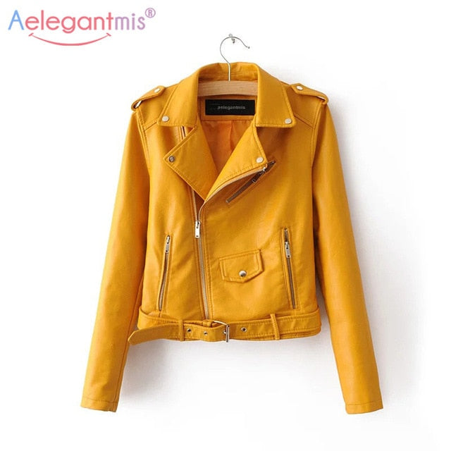 Leather Women Fashion Zipper Motorcycle Jacket