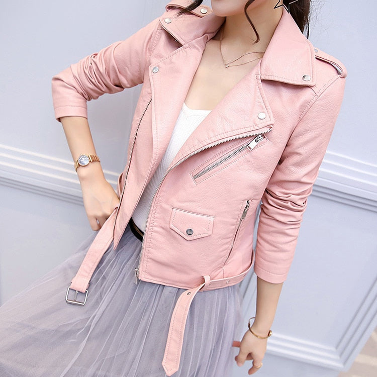 Leather Women Fashion Zipper Motorcycle Jacket