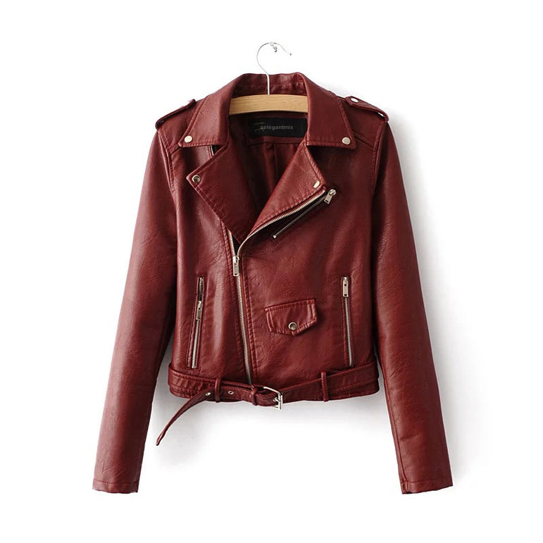 Leather Women Fashion Zipper Motorcycle Jacket