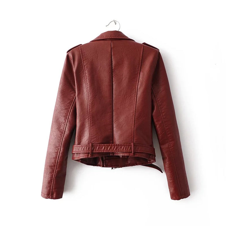 Leather Women Fashion Zipper Motorcycle Jacket