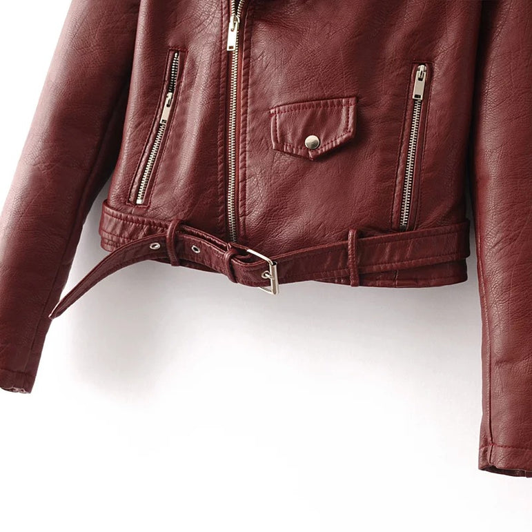 Leather Women Fashion Zipper Motorcycle Jacket