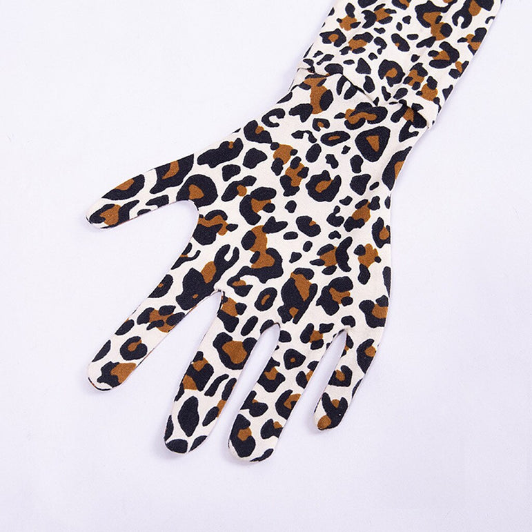 Leopard Print Female Long Sleeve Gloves Dresses