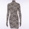 Leopard Print Female Long Sleeve Gloves Dresses