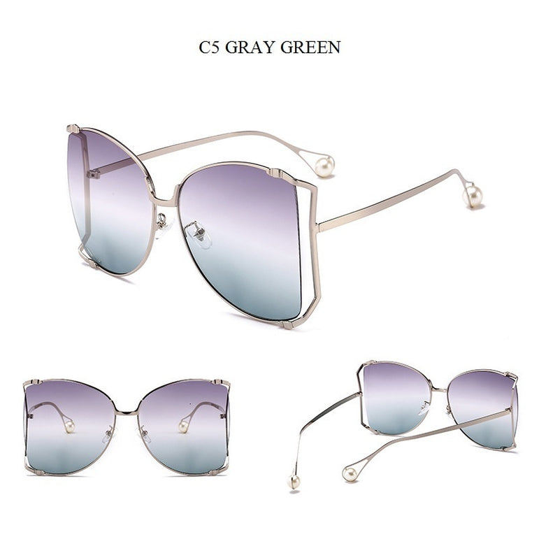 Cute Pearls Half Round Gradient Sunglasses