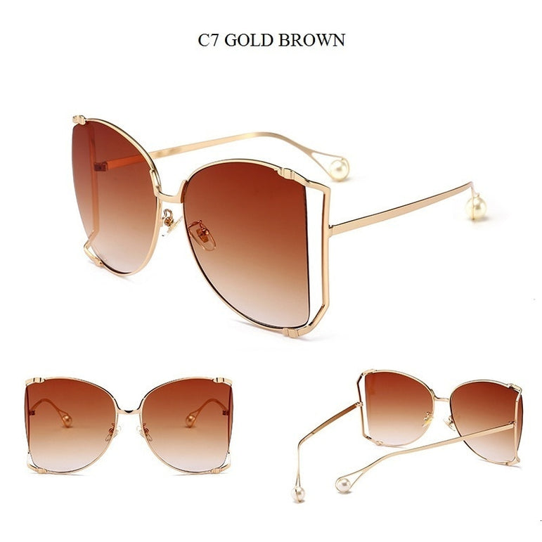 Cute Pearls Half Round Gradient Sunglasses