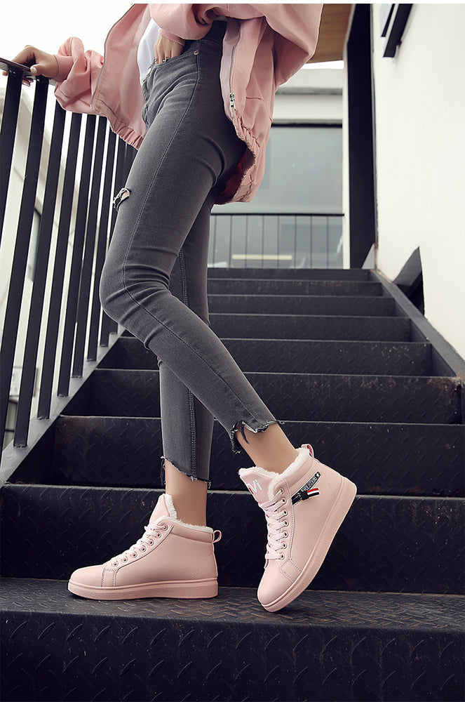 Women Ankle Warm PU Plush Winter Sneakers