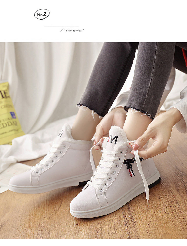 Women Ankle Warm PU Plush Winter Sneakers