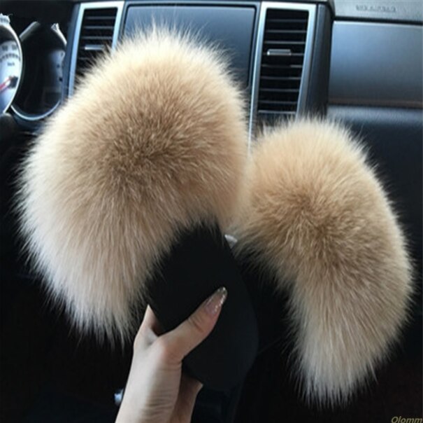 Hot Fur Women Fox Home Fluffy Sliders