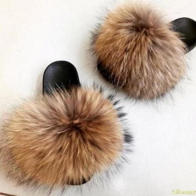 Hot Fur Women Fox Home Fluffy Sliders