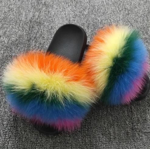 Hot Fur Women Fox Home Fluffy Sliders