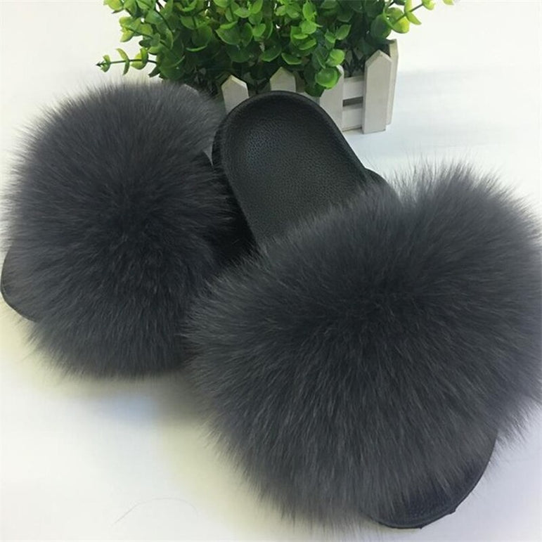 Hot Fur Women Fox Home Fluffy Sliders