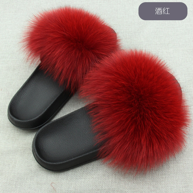 Hot Fur Women Fox Home Fluffy Sliders