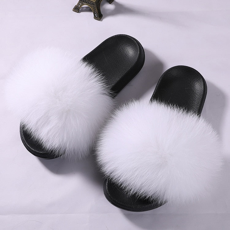 Hot Fur Women Fox Home Fluffy Sliders