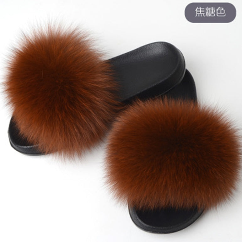 Hot Fur Women Fox Home Fluffy Sliders