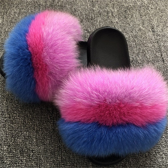 Hot Fur Women Fox Home Fluffy Sliders