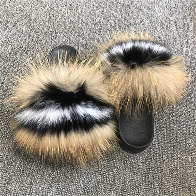 Hot Fur Women Fox Home Fluffy Sliders