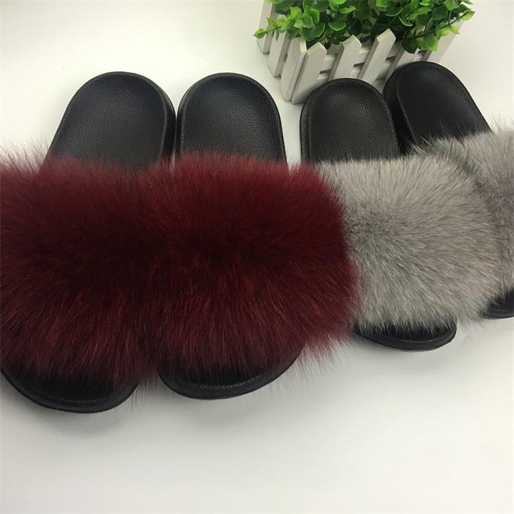 Hot Fur Women Fox Home Fluffy Sliders