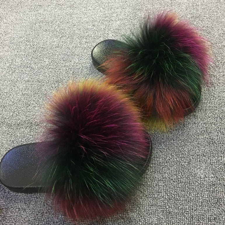 Hot Fur Women Fox Home Fluffy Sliders