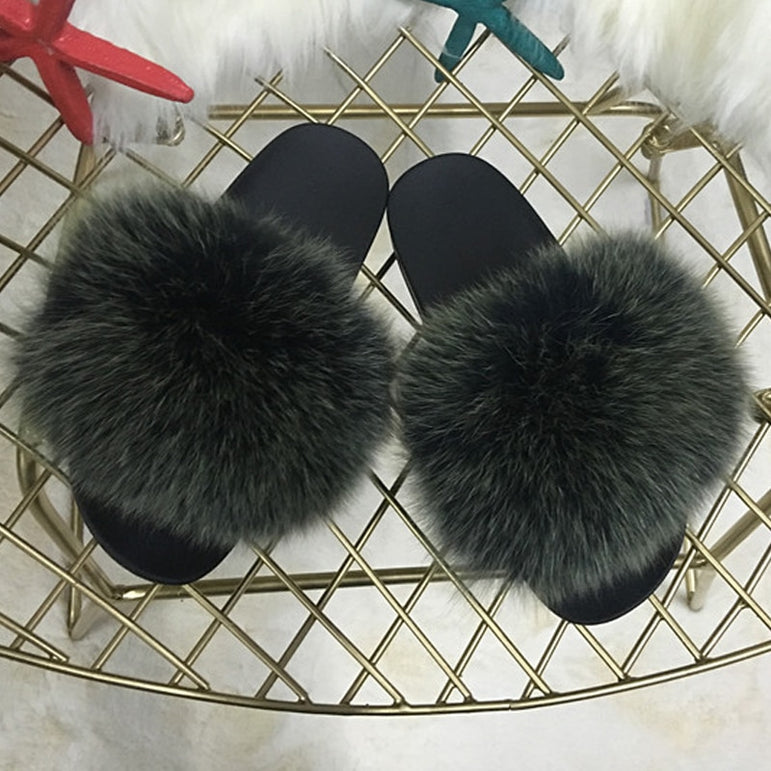 Hot Fur Women Fox Home Fluffy Sliders