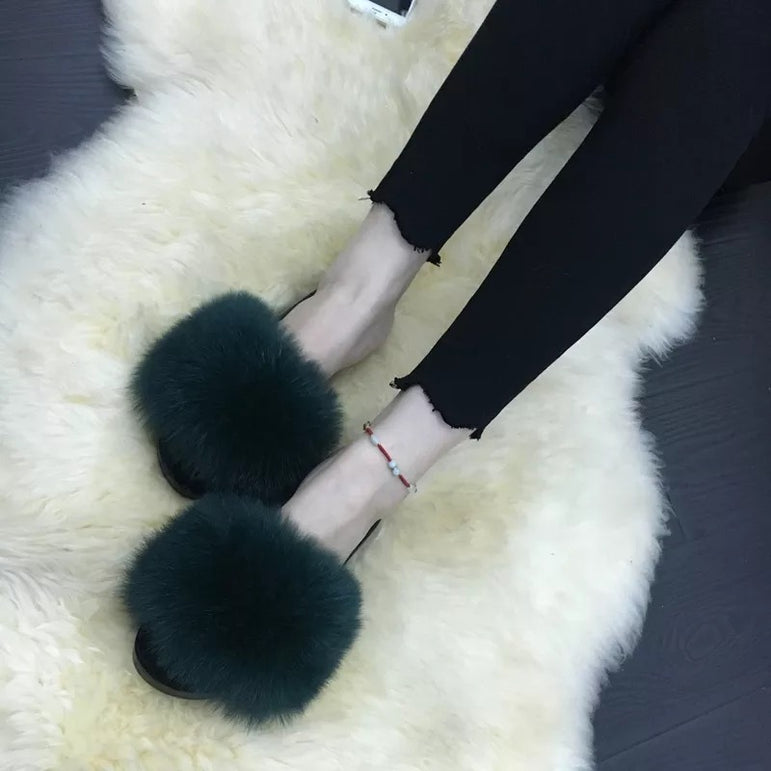 Hot Fur Women Fox Home Fluffy Sliders