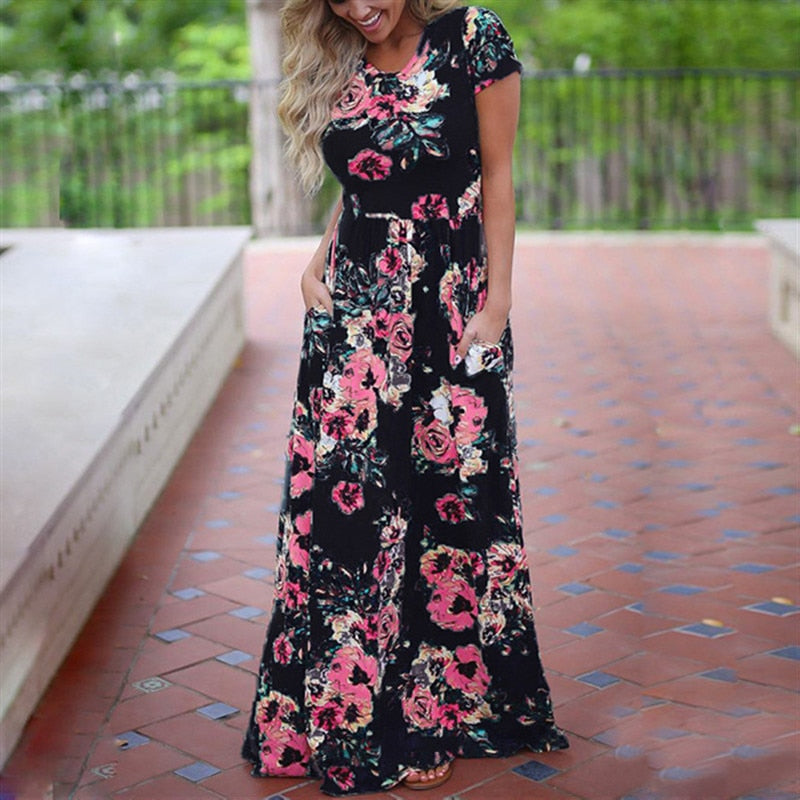 Women Long Maxi Floral Print Boho Dress