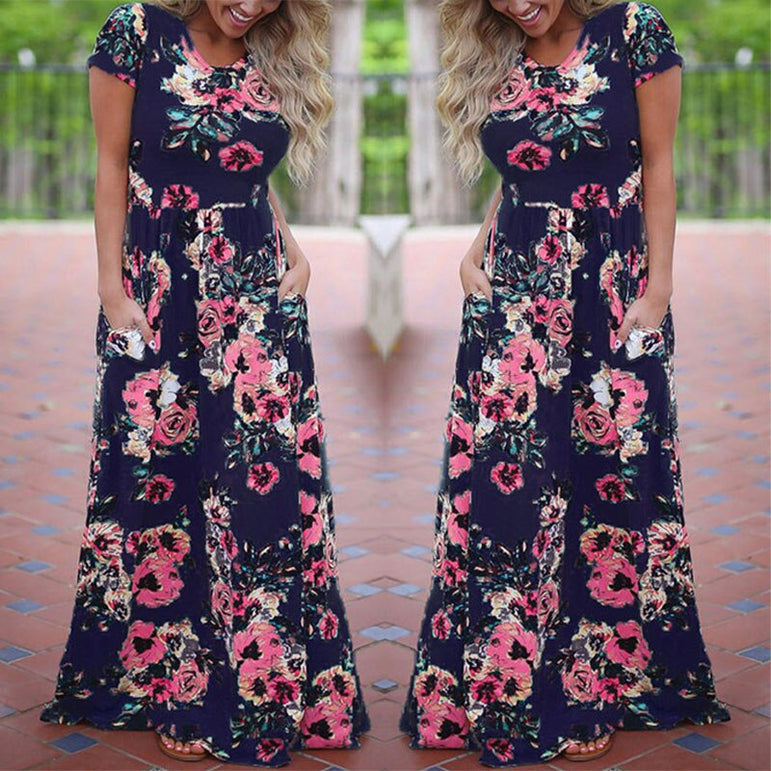 Women Long Maxi Floral Print Boho Dress