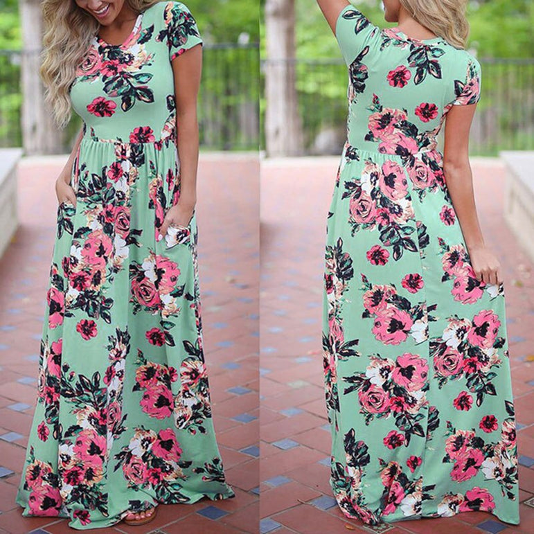 Women Long Maxi Floral Print Boho Dress