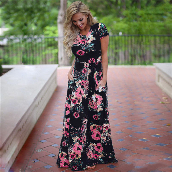 Women Long Maxi Floral Print Boho Dress