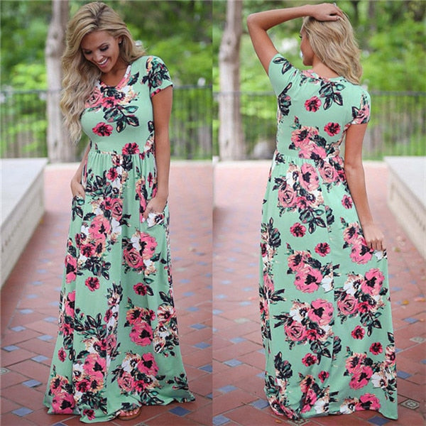 Women Long Maxi Floral Print Boho Dress