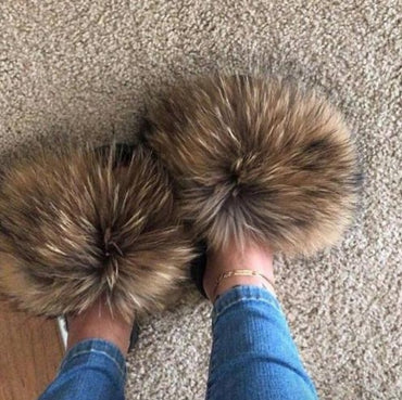 Cute Plush Fox Hair Fluffy Slippers