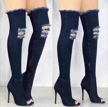 Jeans Thigh High High Heels Women Boots