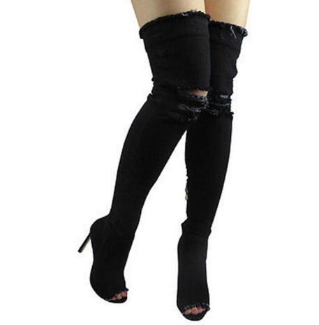 Jeans Thigh High High Heels Women Boots