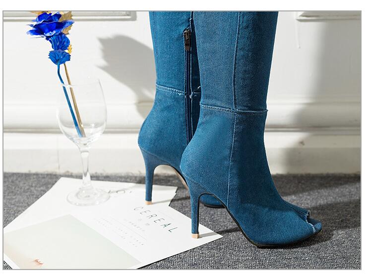 Jeans Thigh High High Heels Women Boots