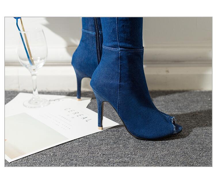 Jeans Thigh High High Heels Women Boots